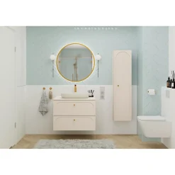 Meuble Sous-Vasque|Meublorama Meuble sous vasque TORNADO 80 cm 2 tiroirs Finition sable Style contemporain
