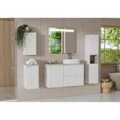 Meublorama Meuble sous vasque VANO 2 tiroirs Blanc alpin L60 x P39 x H57 cm Meuble suspendu
