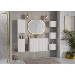 Meuble Sous-Vasque|Meublorama Meuble sous vasque VANO 2 portes Blanc alpin L60 x P39 x H57 cm Meuble suspendu