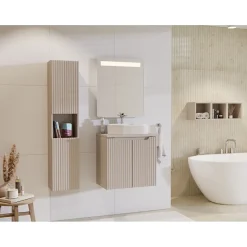 Meublorama Meuble sous vasque VANO 60 cm 2 portes Marron congo mat L60 x P39 x H57 cm Meuble suspendu