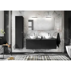 Meuble Sous-Vasque|Meublorama Meuble sous vasque VANTA 80 cm noir Meuble suspendu avec 2 tiroirs