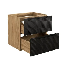 Meublorama Meuble sous vasque VELNIA 2 tiroirs 60 cm Coloris chene clair et noir Meuble suspendu