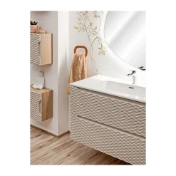 Meublorama Meuble sous vasque YOKA Beige et chene clair 70 cm