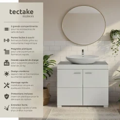 Lave-Mains|Tectake Meuble sous-lavabo 2 compartiments avec 2 portes battantes blanc