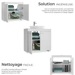 Lave-Mains|Tectake Meuble sous-lavabo 2 compartiments avec 2 portes battantes blanc