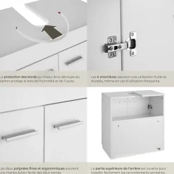 Lave-Mains|Tectake Meuble sous-lavabo 2 compartiments avec 2 portes battantes blanc