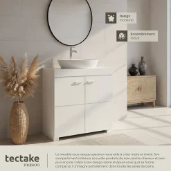 Lave-Mains|Tectake Meuble sous-lavabo 2 compartiments avec 2 portes battantes blanc