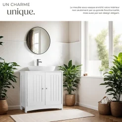 Lave-Mains|Tectake Meuble sous-lavabo 2 compartiments capacité de charge 35 kg
