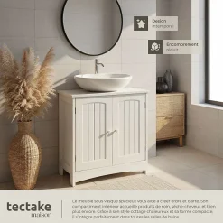 Lave-Mains|Tectake Meuble sous-lavabo 2 compartiments capacité de charge 35 kg