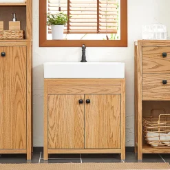 Sobuy Meuble Sous-Lavabo, Meuble Sous-Vasque à 2 étages réglable et 2 Portes, BZR98-N,