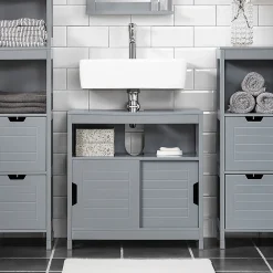 Sobuy Meuble sous-Lavabo Meuble de Salle de Bain Vasque 2 Portes coulissantes, FRG128-SG,