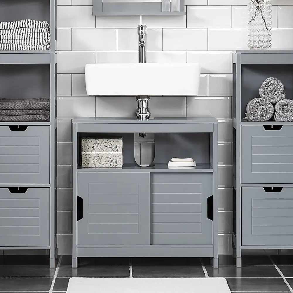 Sobuy Meuble sous-Lavabo Meuble de Salle de Bain Vasque 2 Portes coulissantes, FRG128-SG,
