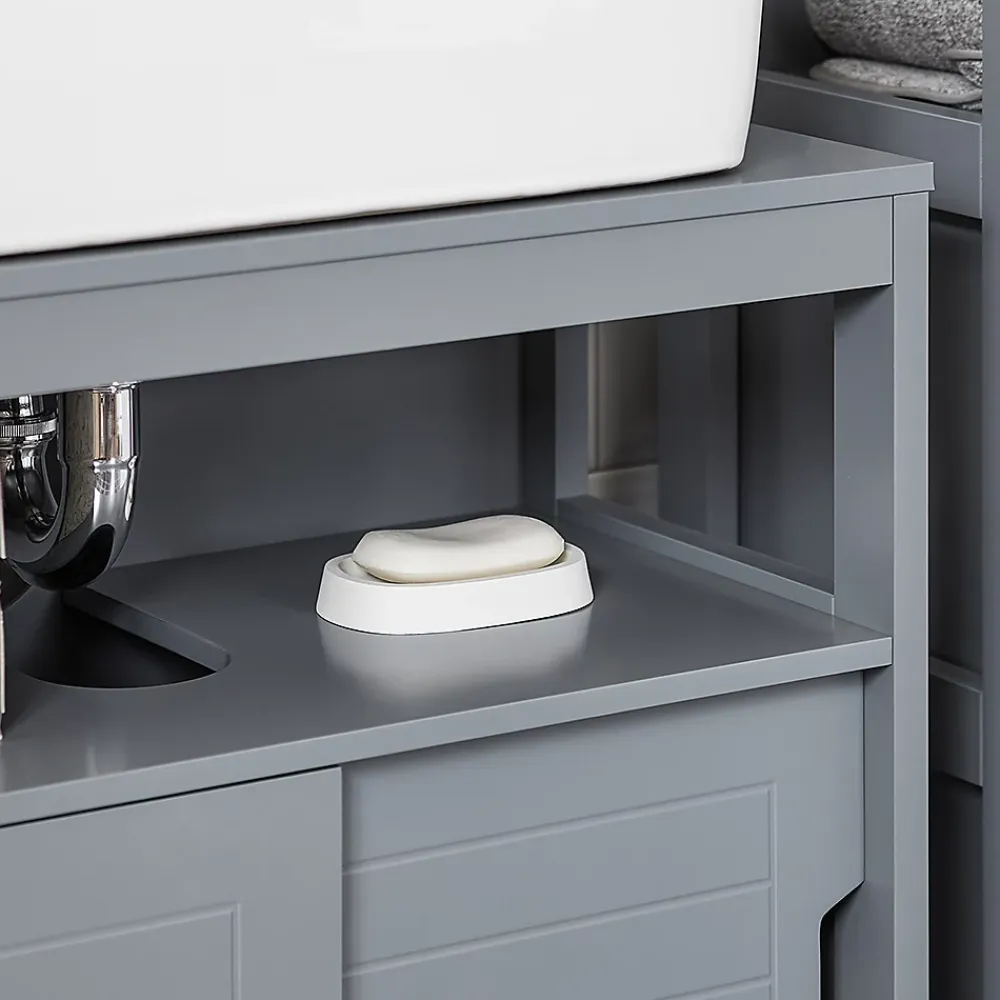 Sobuy Meuble sous-Lavabo Meuble de Salle de Bain Vasque 2 Portes coulissantes, FRG128-SG,