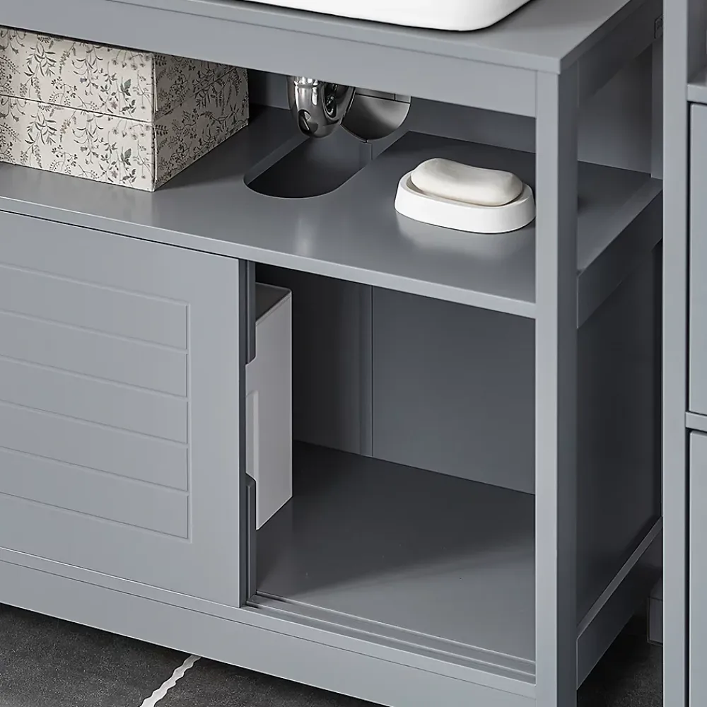 Sobuy Meuble sous-Lavabo Meuble de Salle de Bain Vasque 2 Portes coulissantes, FRG128-SG,