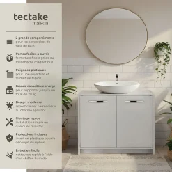 Tectake Meuble sous-lavabo spacieux avec capacité de charge de 20 kg blanc