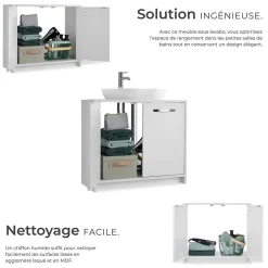 Tectake Meuble sous-lavabo spacieux avec capacité de charge de 20 kg blanc
