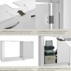Tectake Meuble sous-lavabo spacieux avec capacité de charge de 20 kg blanc