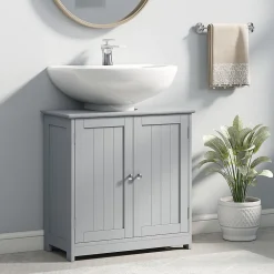 Meuble Sous-Vasque|kleankin Meuble sous-vasque - 2 portes rainurées avec étagère réglable - poignées métal chromé - dim. 60L x 30l x 60H cm - MDF