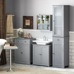 Meuble Sous-Vasque|kleankin Meuble sous-vasque - 2 portes rainurées avec étagère réglable - poignées métal chromé - dim. 60L x 30l x 60H cm - MDF