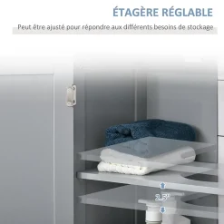Meuble Sous-Vasque|kleankin Meuble sous-vasque - 2 portes rainurées avec étagère réglable - poignées métal chromé - dim. 60L x 30l x 60H cm - MDF