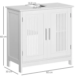 Meuble Sous-Vasque|kleankin Meuble sous-vasque - 2 portes rainurées avec étagère réglable - poignées alliage aluminium - dim. 60L x 30l x 60H cm - MDF blanc
