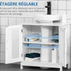 Meuble Sous-Vasque|kleankin Meuble sous-vasque - 2 portes rainurées avec étagère réglable - poignées alliage aluminium - dim. 60L x 30l x 60H cm - MDF blanc