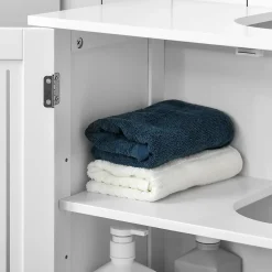 Meuble Sous-Vasque|kleankin Meuble sous-vasque - 2 portes rainurées avec étagère réglable - poignées alliage aluminium - dim. 60L x 30l x 60H cm - MDF blanc