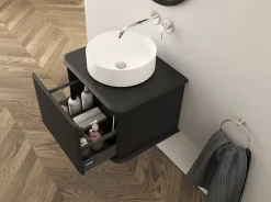 Baden Meuble sous-vasque à suspendre l.61 cm avec plan de toilette et vasque à poser, noir mat, Idra