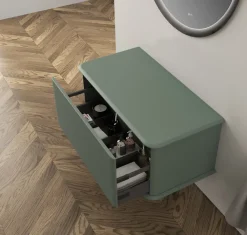 Baden Meuble sous-vasque à suspendre l.95 cm avec plan de toilette, vert mat, Idra