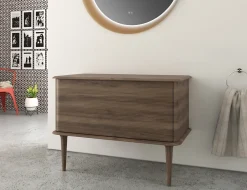 Baden Meuble sous-vasque à suspendre l.95 cm avec plan de toilette et pieds H.29 cm, effet noyer, Idra