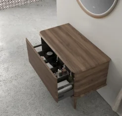 Baden Meuble sous-vasque à suspendre l.95 cm avec plan de toilette et pieds H.29 cm, effet noyer, Idra