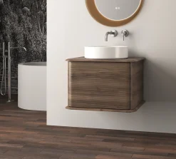 Baden Meuble sous-vasque à suspendre l.61 cm avec plan de toilette et vasque à poser, effet noyer, Idra