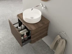 Baden Meuble sous-vasque à suspendre l.61 cm avec plan de toilette et vasque à poser, effet noyer, Idra