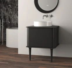 Meuble Buanderie|Baden Meuble sous-vasque à suspendre l.61 cm avec plan de toilette, vasque à poser et pieds, noir mat, Idra