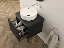 Meuble Buanderie|Baden Meuble sous-vasque à suspendre l.61 cm avec plan de toilette, vasque à poser et pieds, noir mat, Idra