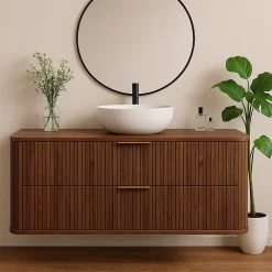 Meuble Vasque|Furnidea Meuble sous-vasque à suspendre GLAMOUR coloris noyer foncé 120 cm