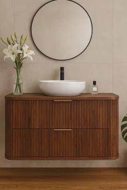 Meuble Vasque|Furnidea Meuble sous-vasque à suspendre GLAMOUR coloris noyer foncé 100 cm