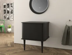 Meuble Buanderie|Baden Meuble sous-vasque à suspendre l.61 cm avec plan de toilette et pieds H.29 cm, noir mat, Idra