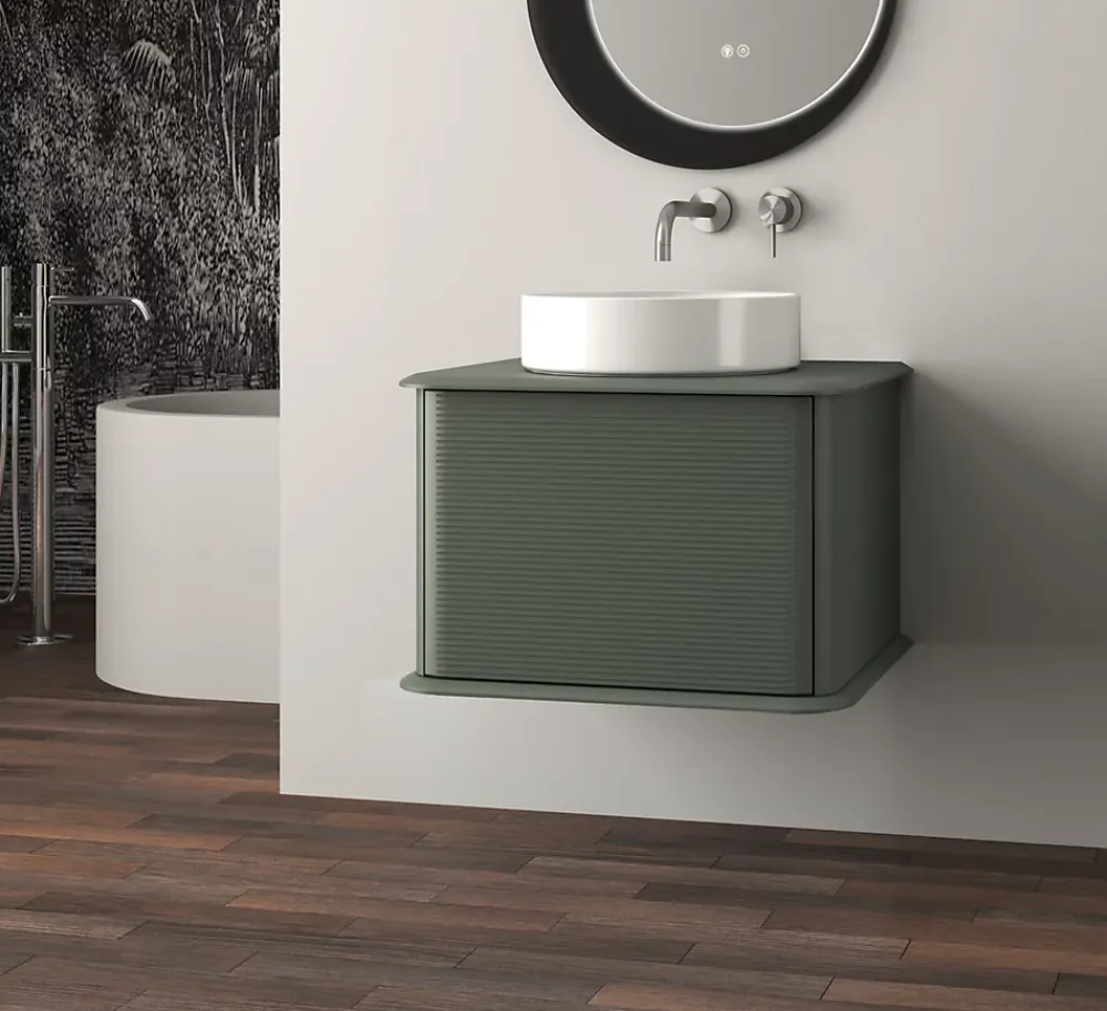 Meuble Buanderie|Baden Meuble sous-vasque à suspendre l.61 cm avec plan de toilette et vasque à poser, vert mat, Idra
