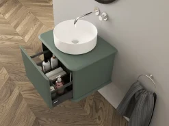 Meuble Buanderie|Baden Meuble sous-vasque à suspendre l.61 cm avec plan de toilette et vasque à poser, vert mat, Idra