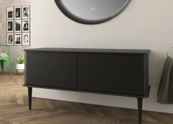 Baden Meuble sous-vasque à suspendre l.141 cm avec plan de toilette et pieds H.29 cm, noir mat, Idra