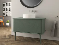 Meuble Buanderie|Baden Meuble sous-vasque à suspendre l.95 cm avec plan de toilette, vasque à poser et pieds H.29 cm, vert mat, Idra
