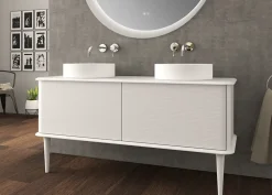 Baden Meuble sous-vasque à suspendre l.141 cm avec plan de toilette, 2 vasques à poser et pieds H.29 cm, blanc mat, Idra