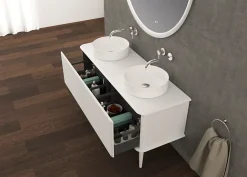 Baden Meuble sous-vasque à suspendre l.141 cm avec plan de toilette, 2 vasques à poser et pieds H.29 cm, blanc mat, Idra