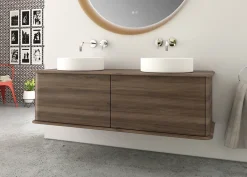Baden Meuble sous-vasque à suspendre l.141 cm avec plan de toilette et 2 vasques à poser, effet noyer, Idra