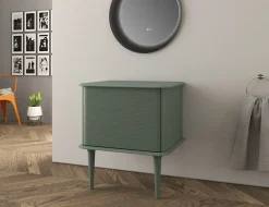 Meuble Buanderie|Baden Meuble sous-vasque à suspendre l.61 cm avec plan de toilette et pieds H.29 cm, vert mat, Idra