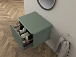 Meuble Buanderie|Baden Meuble sous-vasque à suspendre l.61 cm avec plan de toilette et pieds H.29 cm, vert mat, Idra