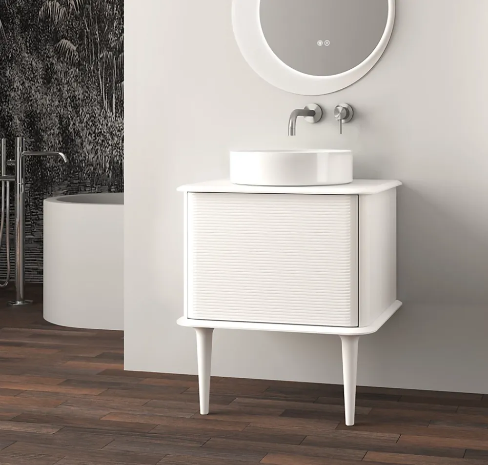 Meuble Buanderie|Baden Meuble sous-vasque à suspendre l.61 cm avec plan de toilette, vasque à poser et pieds H.29 cm, blanc mat, Idra
