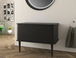 Baden Meuble sous-vasque à suspendre l.95 cm avec plan de toilette et pieds H.29 cm, noir mat, Idra