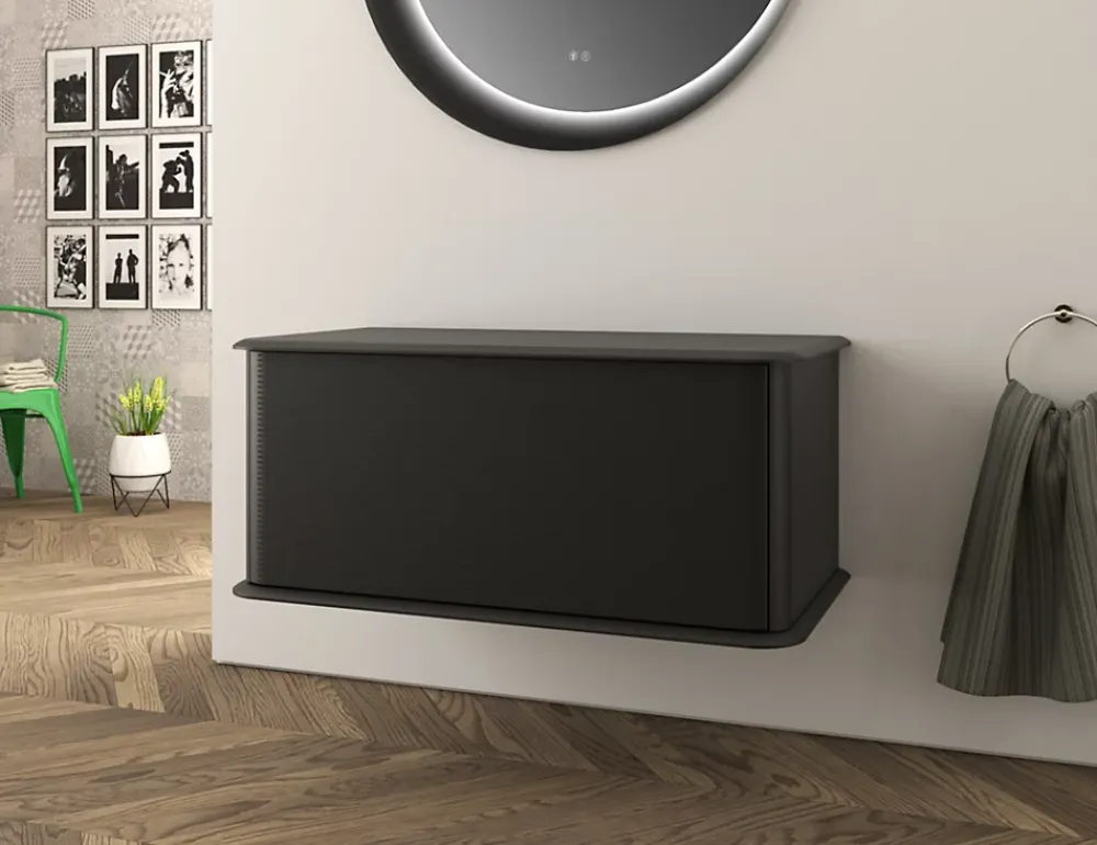 Baden Meuble sous-vasque à suspendre l.95 cm avec plan de toilette, noir mat, Idra